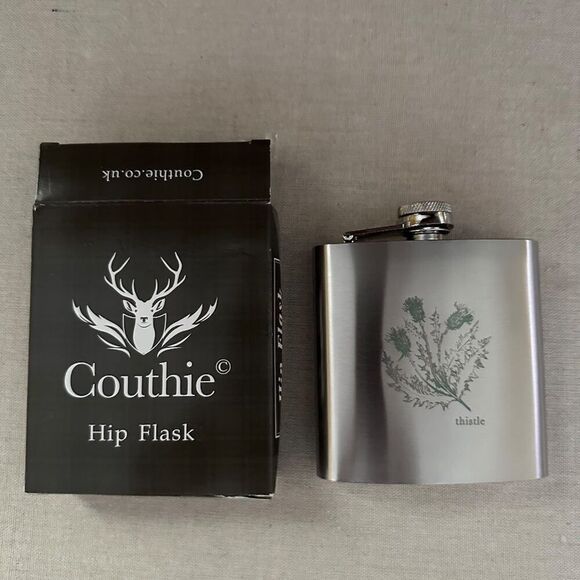 Couthie Silver Hip Flask Embossed Thistle design NWT - Picture 1 of 9